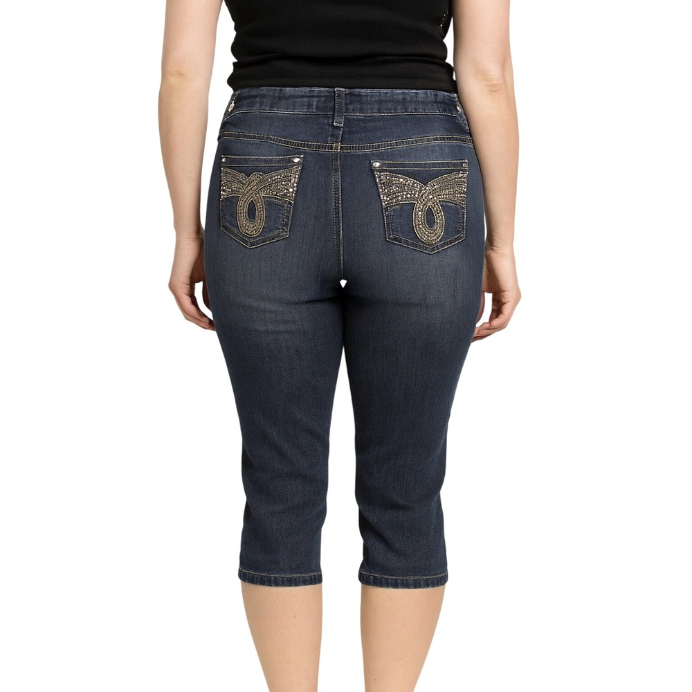 Earl Jean Womens Denim Capri Pants‎ Rhinestone Embellished Pockets Blue Size 10